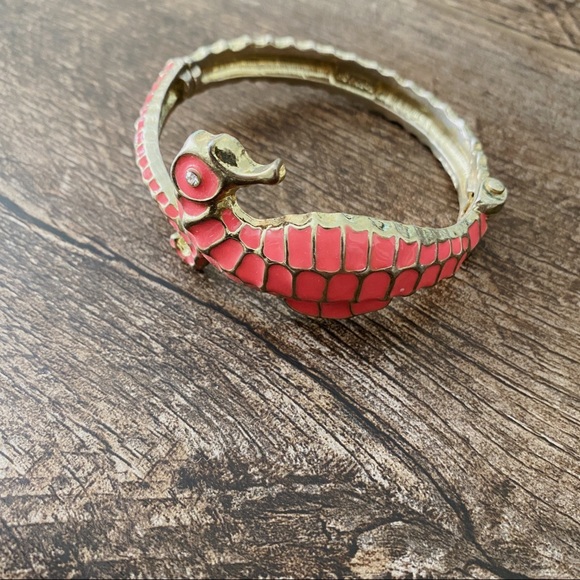 Jewelry - Coral Gold Seahorse Bangle Bracelet Magnetic Snap Closure Sea Ocean Style